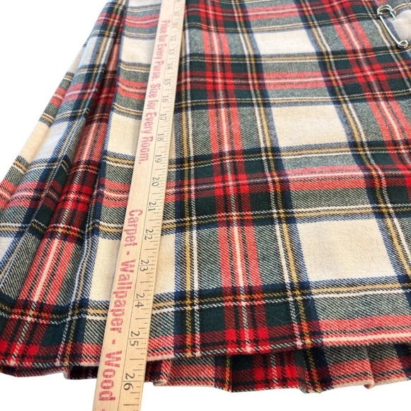 VTG Post O'Horn Scottish Wool Blend Skirt Plaid Wrap Kilt Pleated Size 6 Fringe - Picture 10 of 13